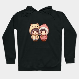 Kawaii girls with cute winter coats Hoodie